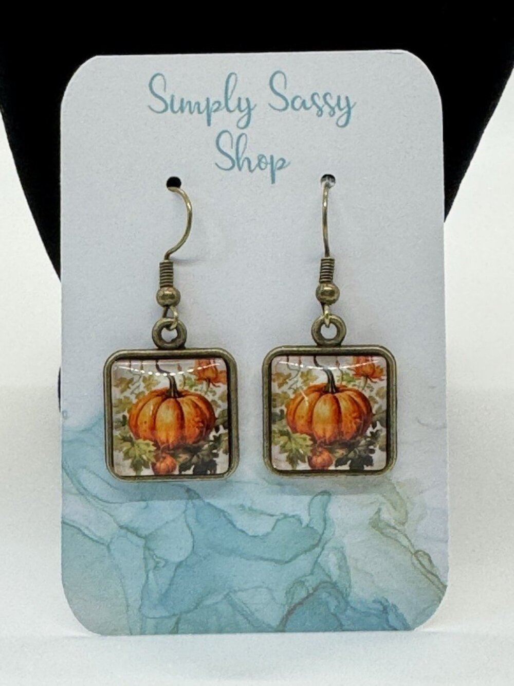 New Pumpkin Earrings Bronze Tone Square Dangle Fall Autumn Thanksgiving